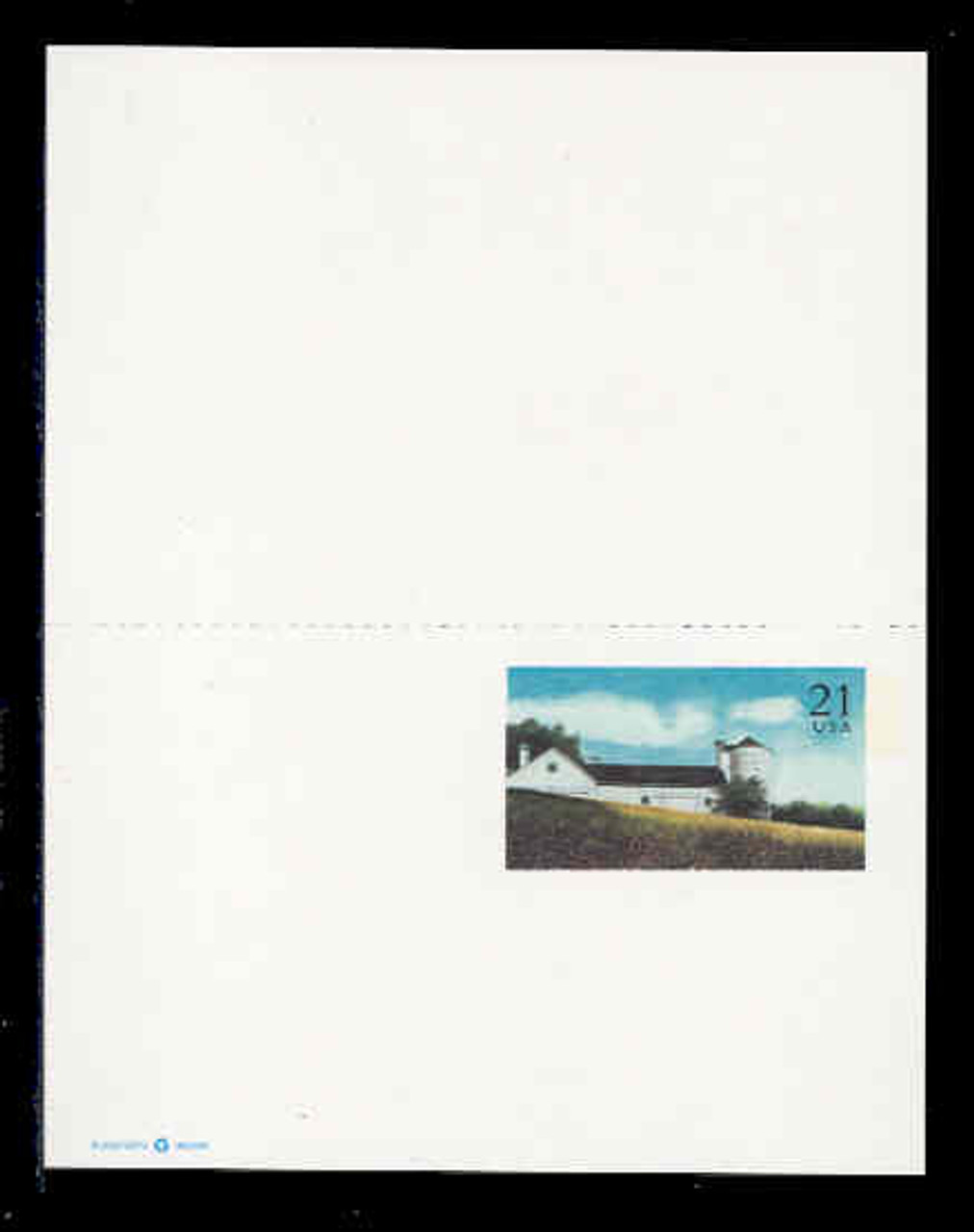 USA Scott # UY 43, 2001 21c White Barn - Mint Message-Reply Card - UNFOLDED