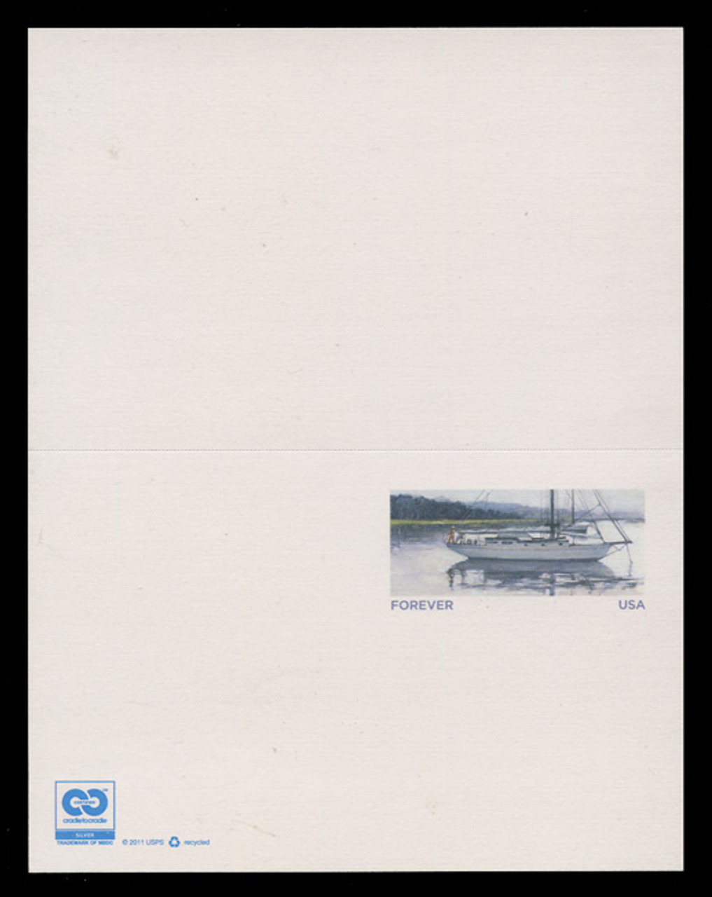 USA Scott # UY 50, 2012 (32c) Sailboat - Mint Message-Reply Card - UNFOLDED