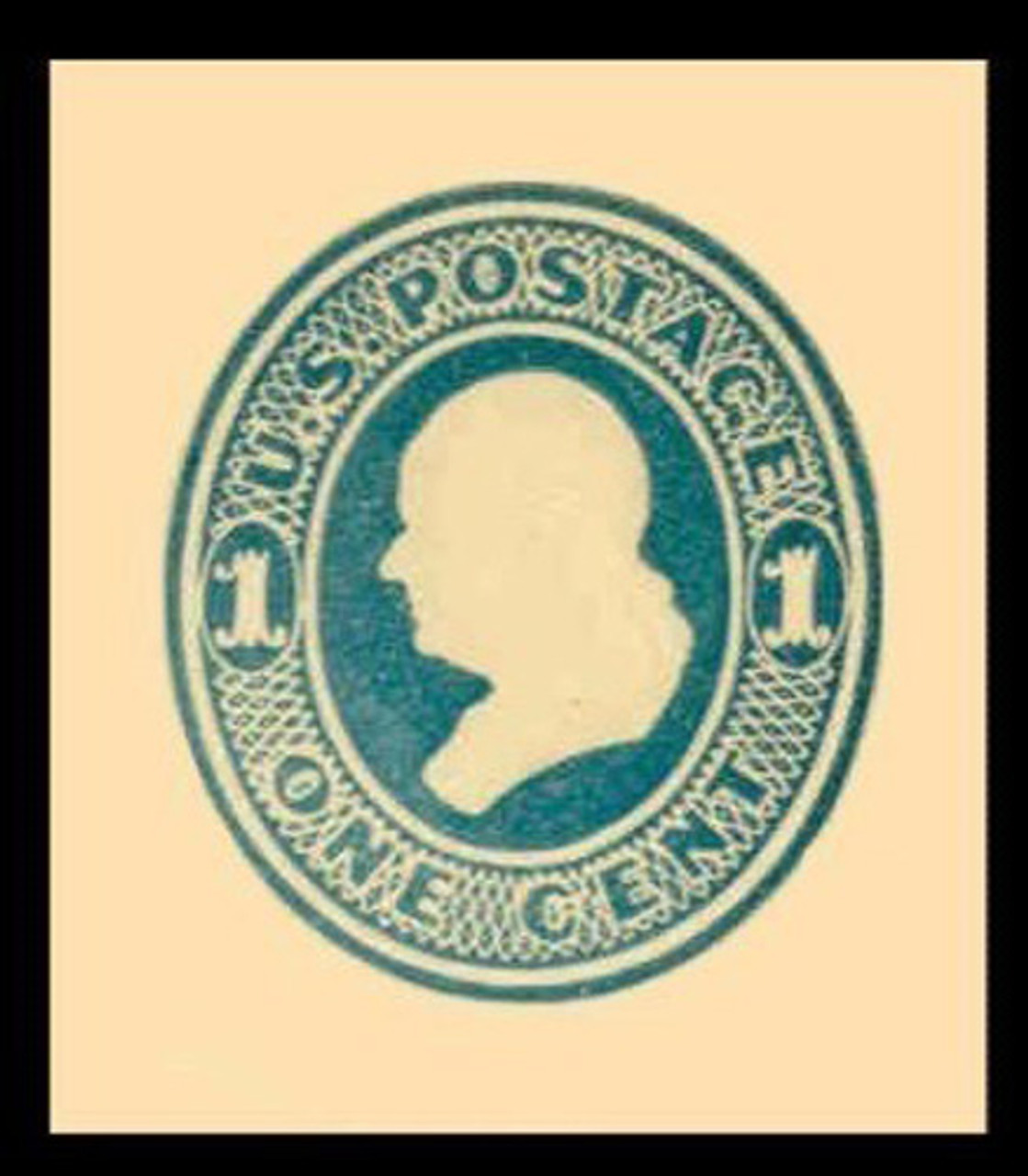 USA Scott # U 114, 1874-86 1c Franklin, Scott Die U35, light blue on amber - Mint Cut Square