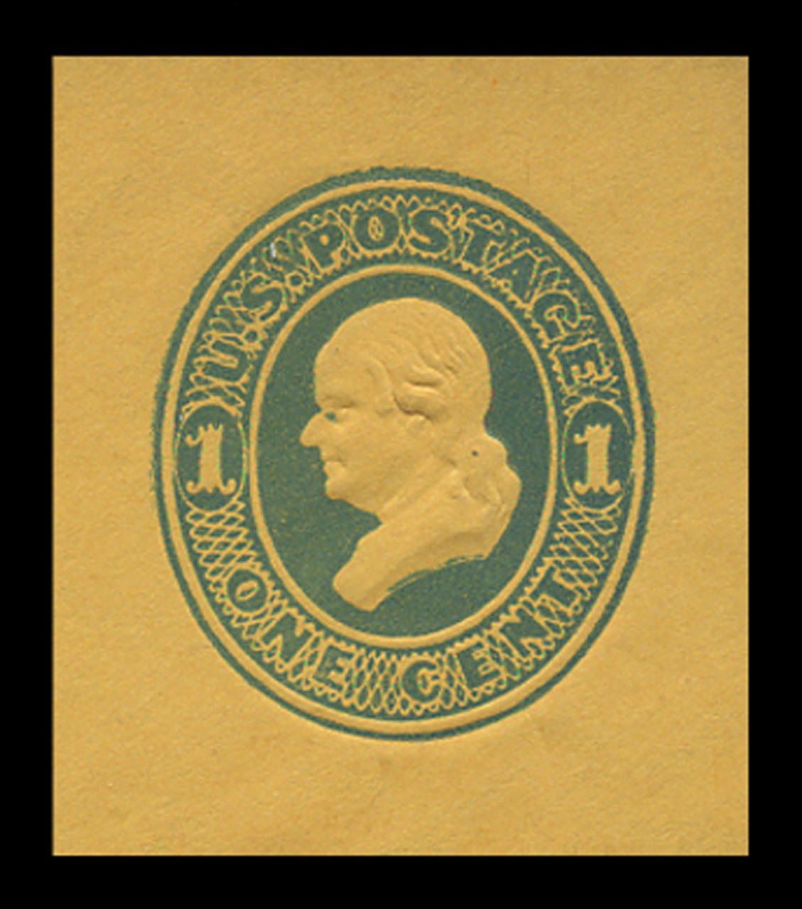 USA Scott # U 116, 1874-86 1c Franklin, Scott Die U35, light blue on orange - Mint Cut Square