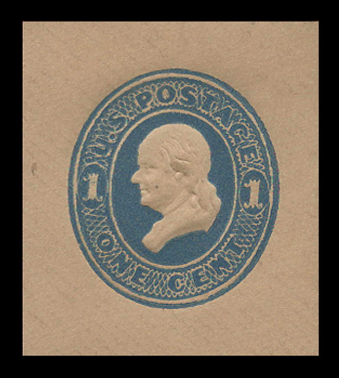 USA Scott # U 118, 1874-86 1c Franklin, Scott Die U35, light blue on fawn - Mint Cut Square