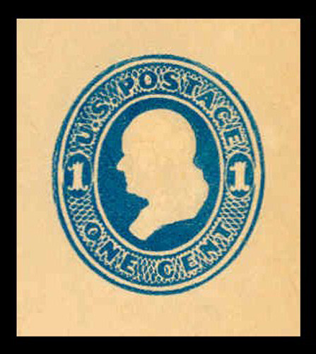 USA Scott # U 120, 1874-86 1c Franklin, Scott Die U35, light blue on manila - Mint Cut Square