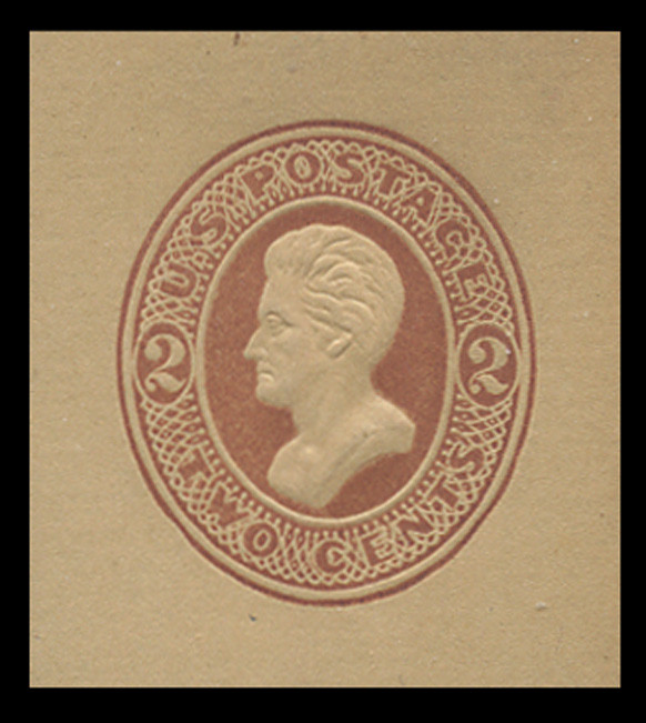USA Scott # U 131, 1874-86 2c Jackson, Scott Die U37, brown on manila - Mint Cut Square