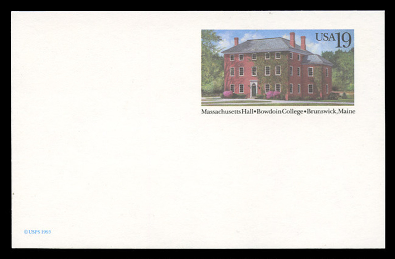 U.S. Scott # UX 173, 1993 19c Massachusetts Hall, Bowdoin College - Mint Postal Card