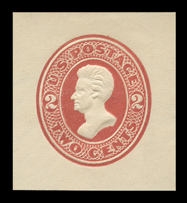 USA Scott # U 142, 1874-86 2c Jackson, Scott Die U40, vermilion on white - Mint Cut Square