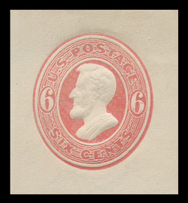 USA Scott # U 181, 1874-86 6c Lincoln, Scott Die 48, red on white - Mint Cut Square