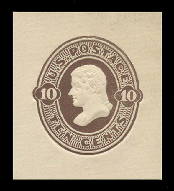 USA Scott # U 189, 1874-86 10c Jefferson, Scott Die 51, chocolate on white - Mint Cut Square