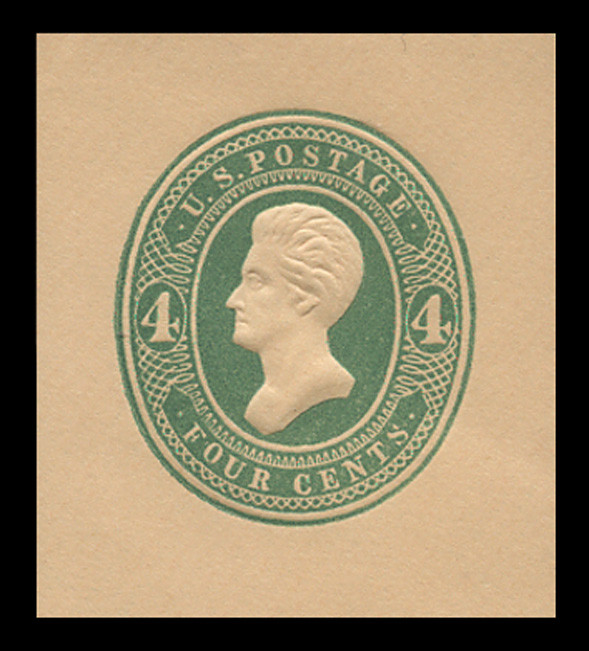 USA Scott # U 252, 1883-6 4c Jackson, Scott Die U66-1 (thin "4"), green on oriental buff - Mint Cut Square