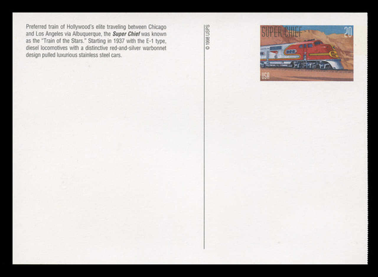 U.S. Scott # UX 307-11, 1999 20c Famous Trains - Mint Picture Postal Card Set of 5