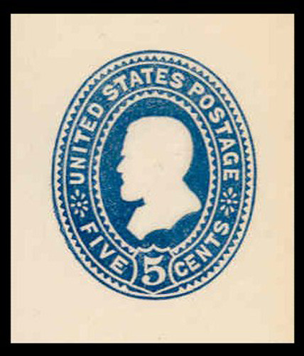 USA Scott # U 330, 1887-94 5c Grant, Scott Die U74, blue on white - Mint Cut Square