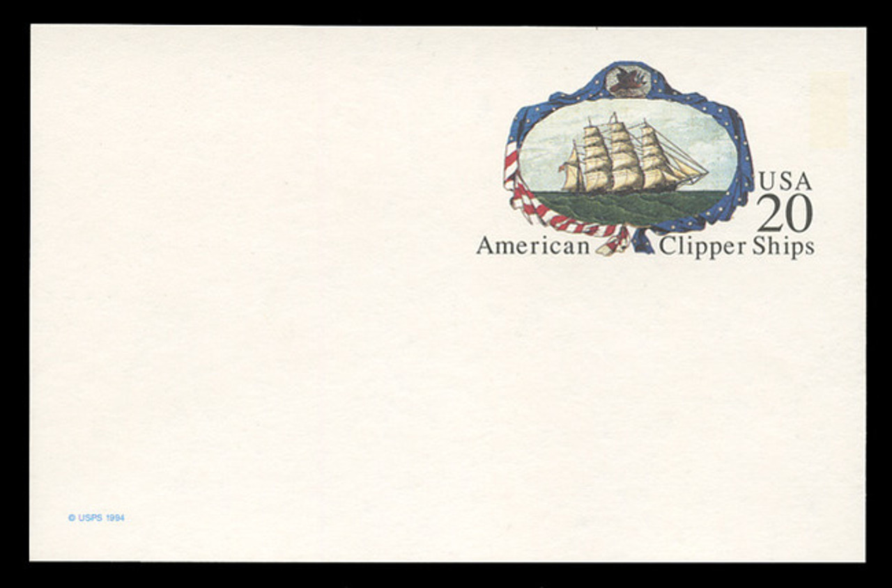 U.S. Scott # UX 220, 1995 20c American Clipper Ships - Mint Postal Card, DULL PAPER