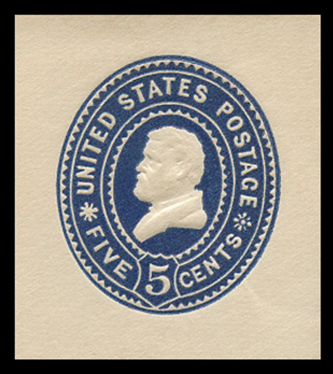 USA Scott # U 377, 1899 5c Grant, Scott Die U84, blue on white - Mint Cut Square