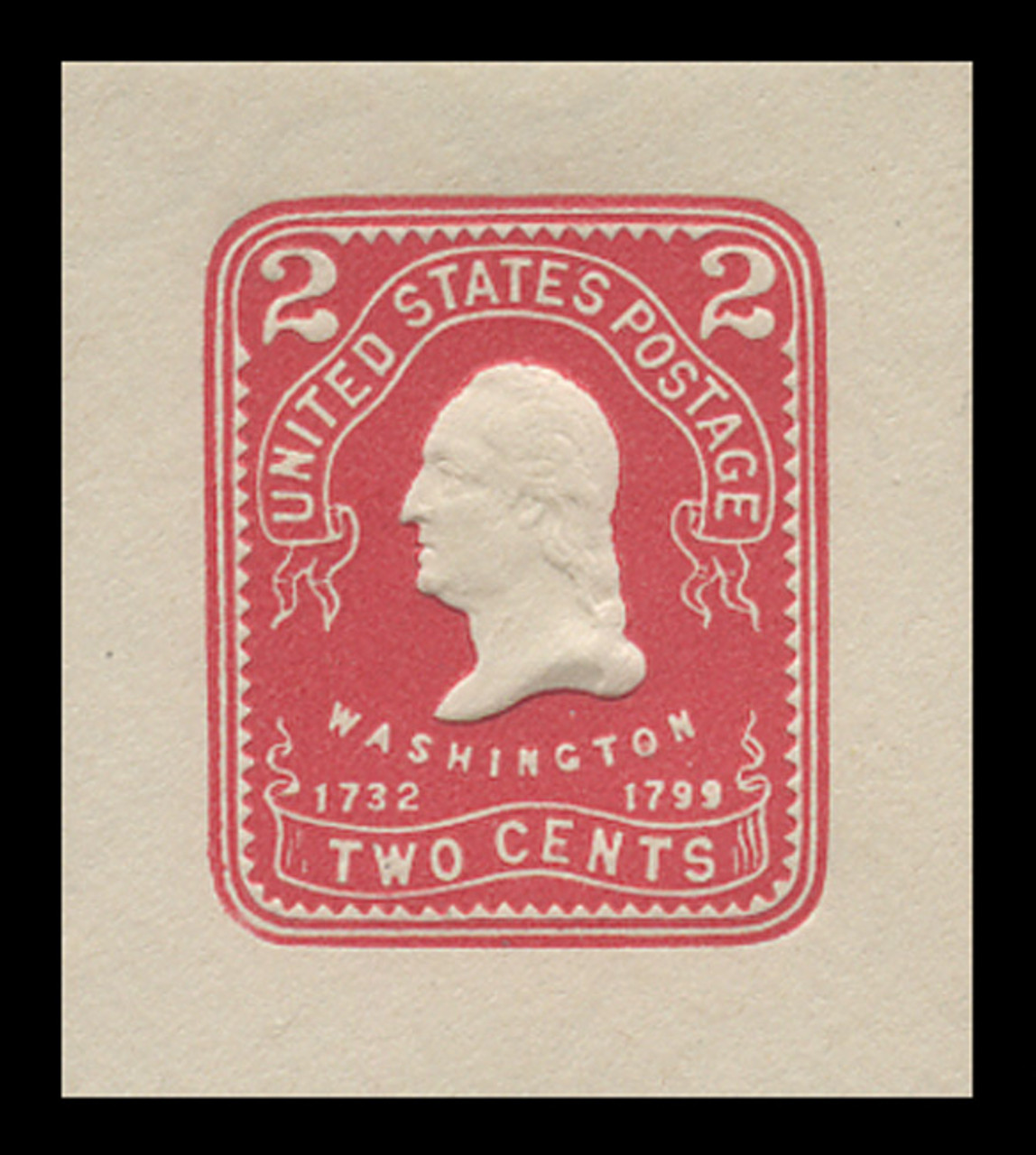 USA Scott # U 385, 1903 2c Washington, Scott Die U86, carmine on white - Mint Cut Square (See Warranty)