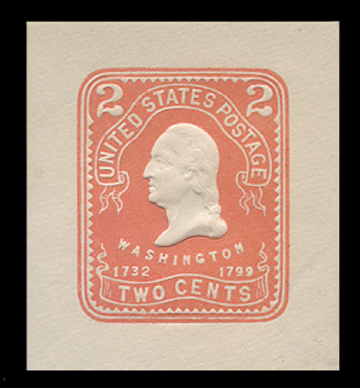 USA Scott # U 385b, 1903 2c Washington, Scott Die U86, red on white - Mint Cut Square (See Warranty)