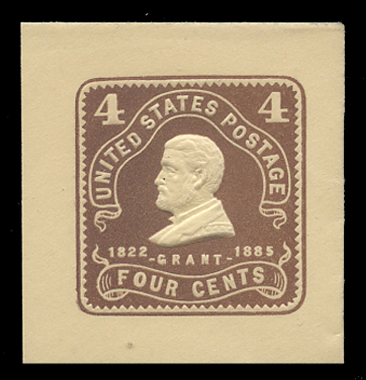 USA Scott # U 391, 1903 4c Grant, Scott Die U87, chocolate on amber - Mint Cut Square (See Warranty)