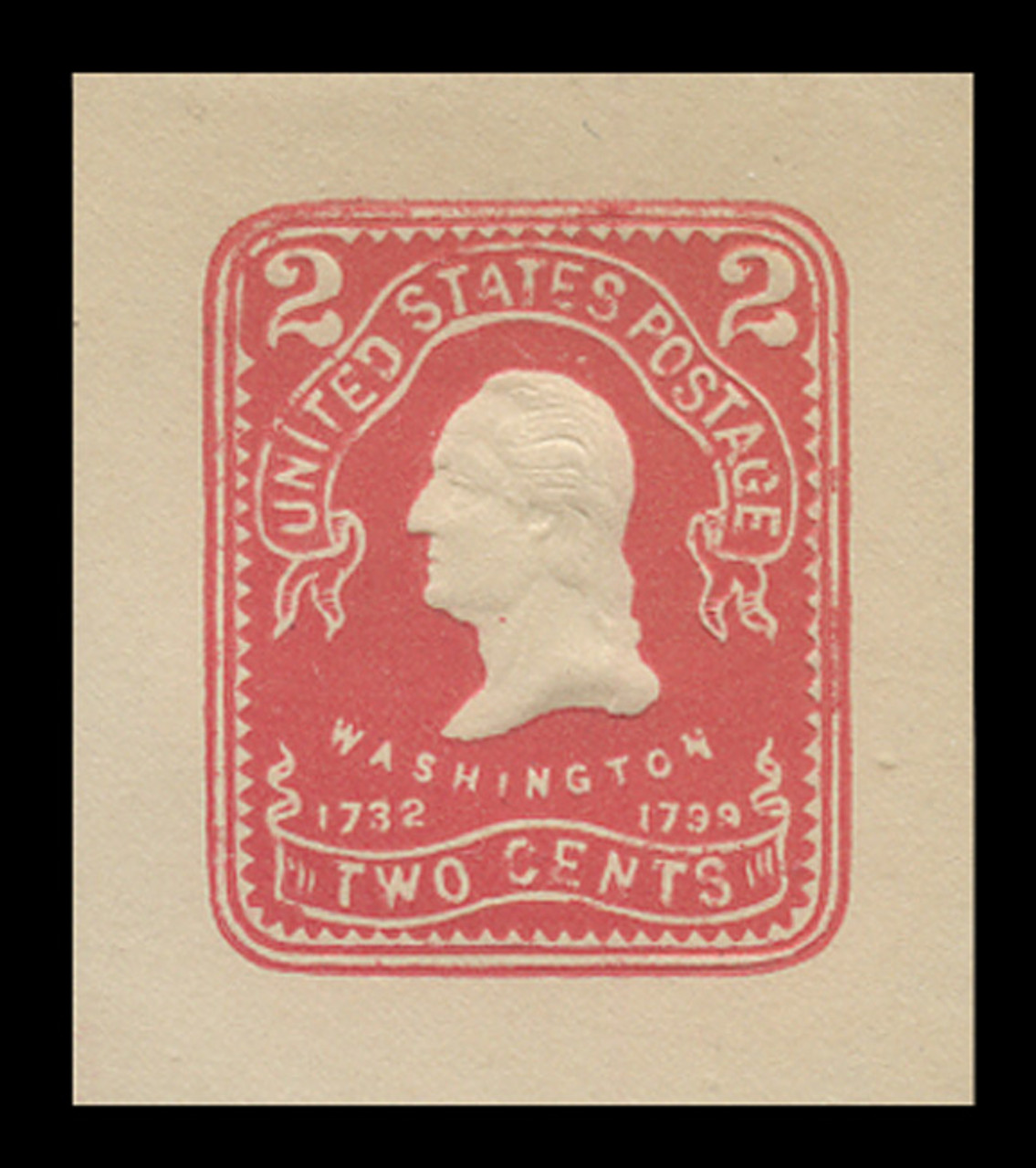 USA Scott # U 395, 1904 2c Washington, Scott Die 89 (recut), carmine on white - Mint Cut Square (See Warranty)