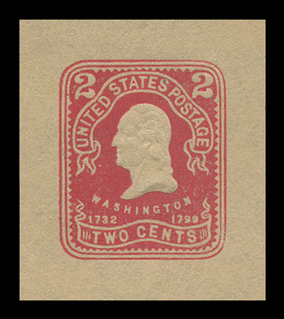USA Scott # U 399, 1904 2c Washington, Scott Die 89 (recut), carmine on manila - Mint Cut Square (See Warranty)