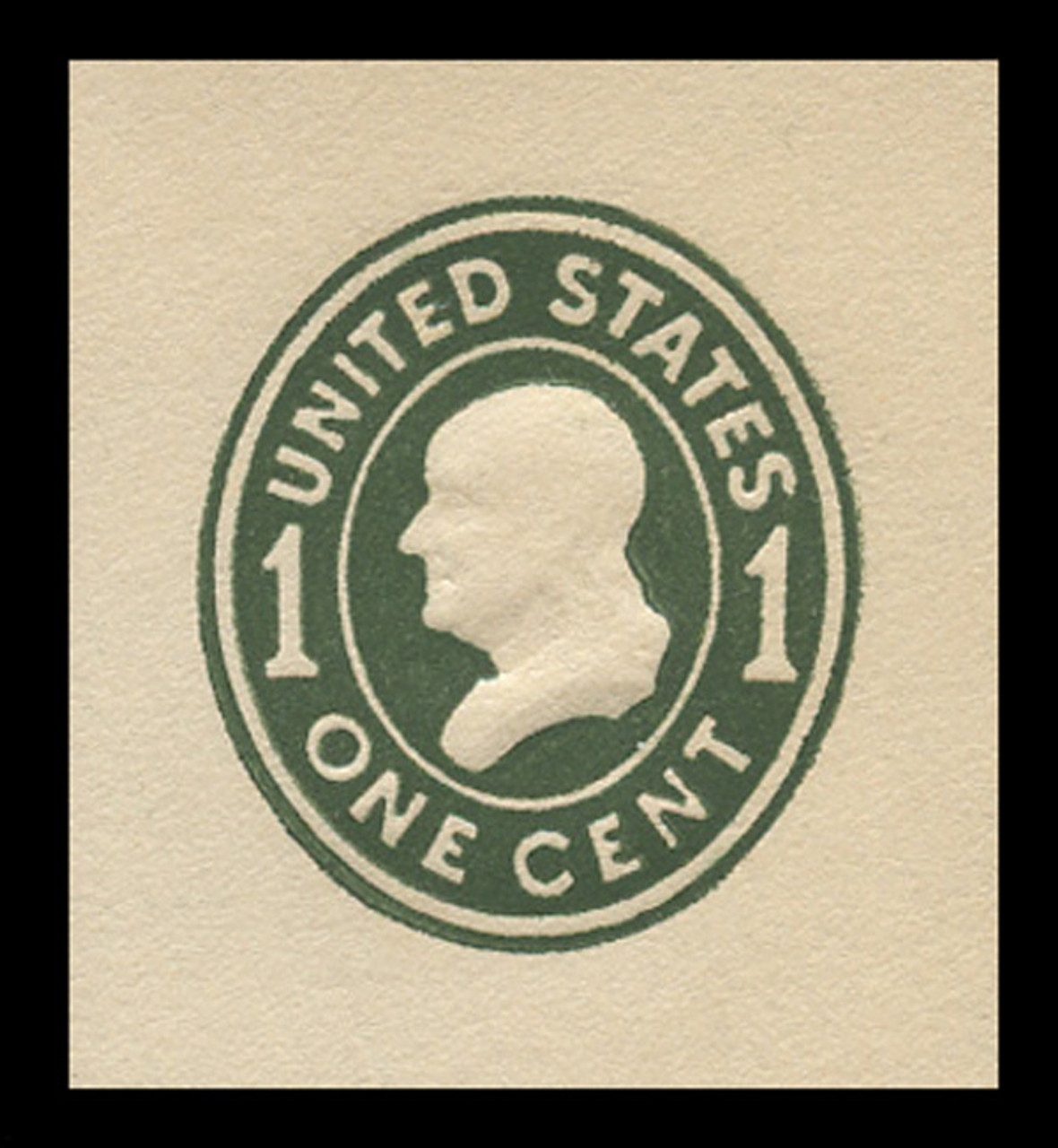 USA Scott # U 400c, 1907-16 1c Franklin, Scott Die U90,  green on white, Die 4 - Mint Cut Square