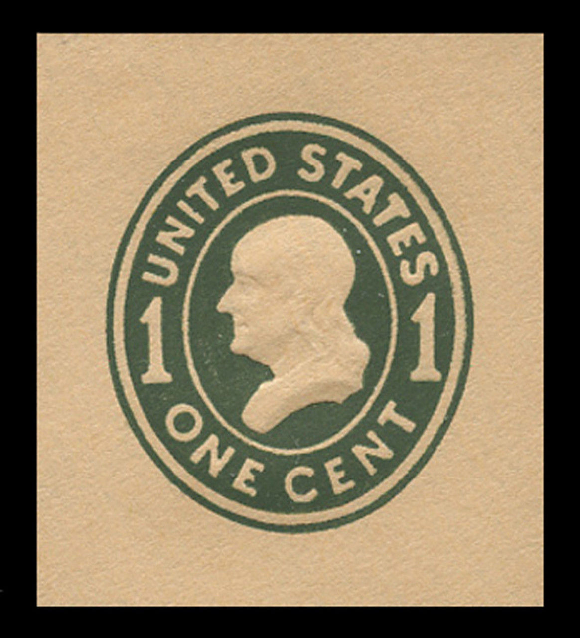 USA Scott # U 402c, 1907-16 1c Franklin, Scott Die U90,  green on oriental buff, Die 4 - Mint Cut Square