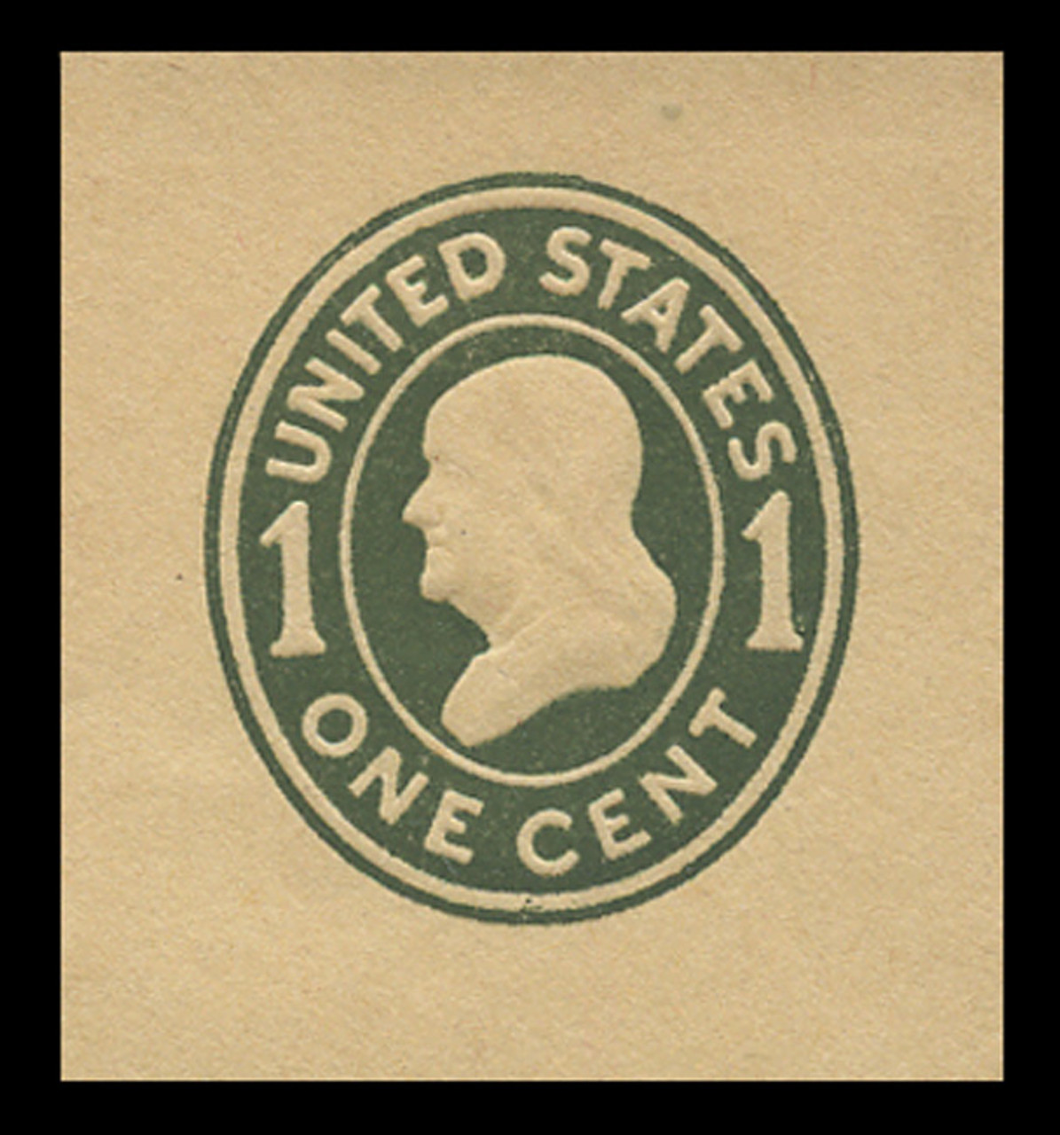 USA Scott # U 404, 1907-16 1c Franklin, Scott Die U90,  green on manila, Die 1 - Mint Cut Square
