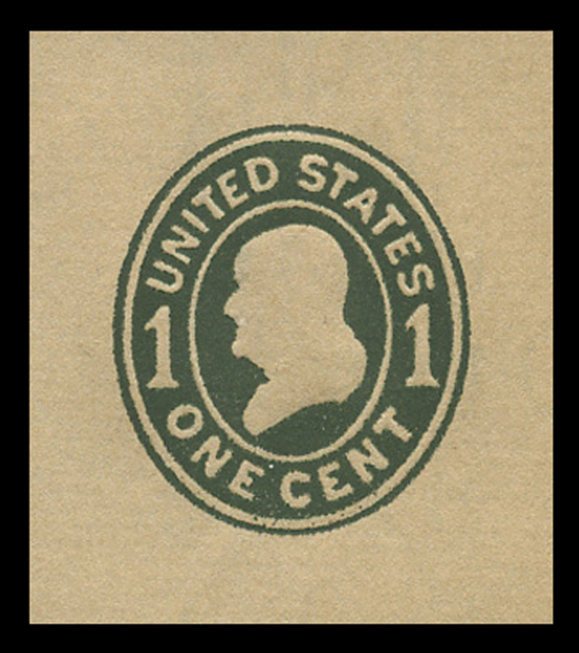 USA Scott # U 405b, 1907-16 1c Franklin, Scott Die U90, green on manila, Die 3 - Mint Cut Square