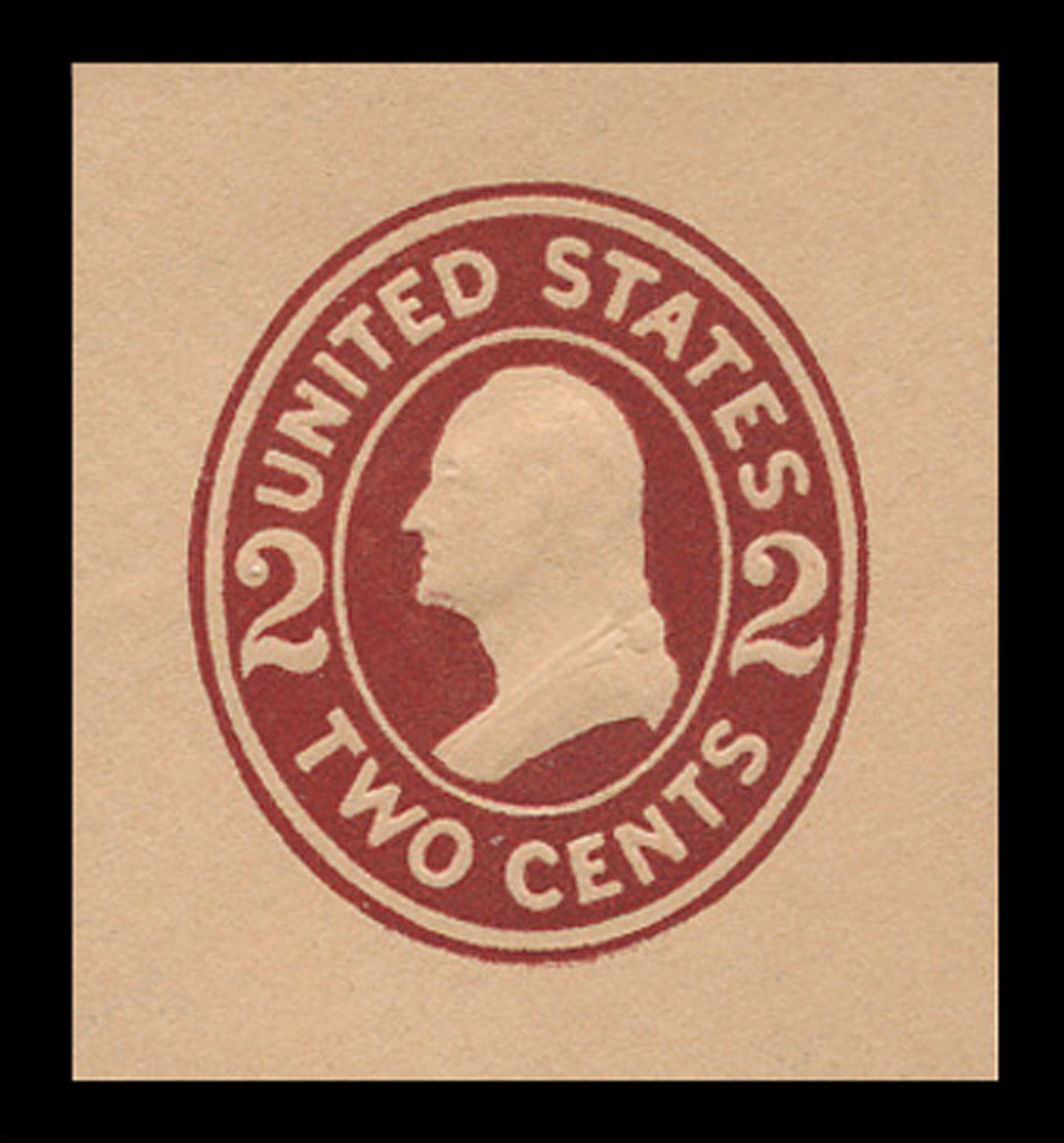 USA Scott # U 408, 1907-16 2c Washington, Scott Die U91, brown red on oriental buff, Die 1 - Mint Cut Square