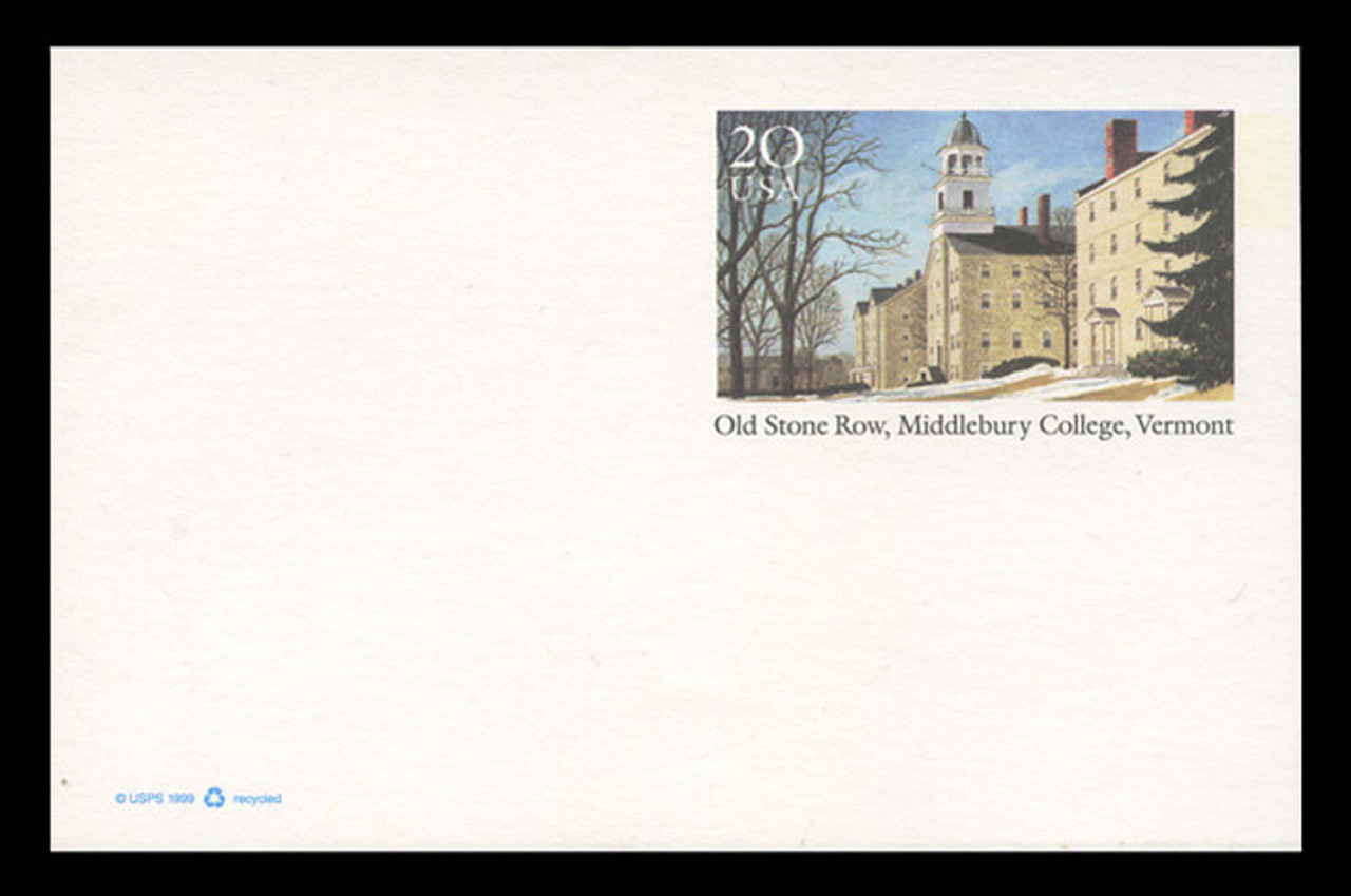 U.S. Scott # UX 316, 2000 20c Old Stone Row, Middlebury College, Vermont - Mint Postal Card
