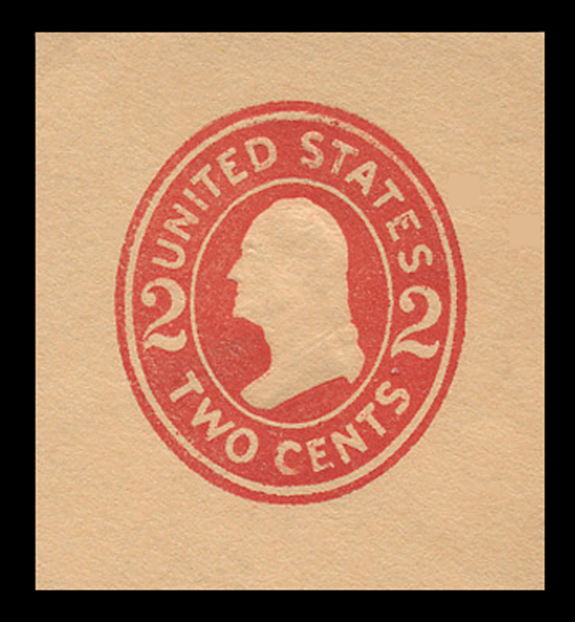 USA Scott # U 413f, 1907-16 2c Washington, Scott Die U91, carmine on oriental buff, Die 7 - Mint Cut Square