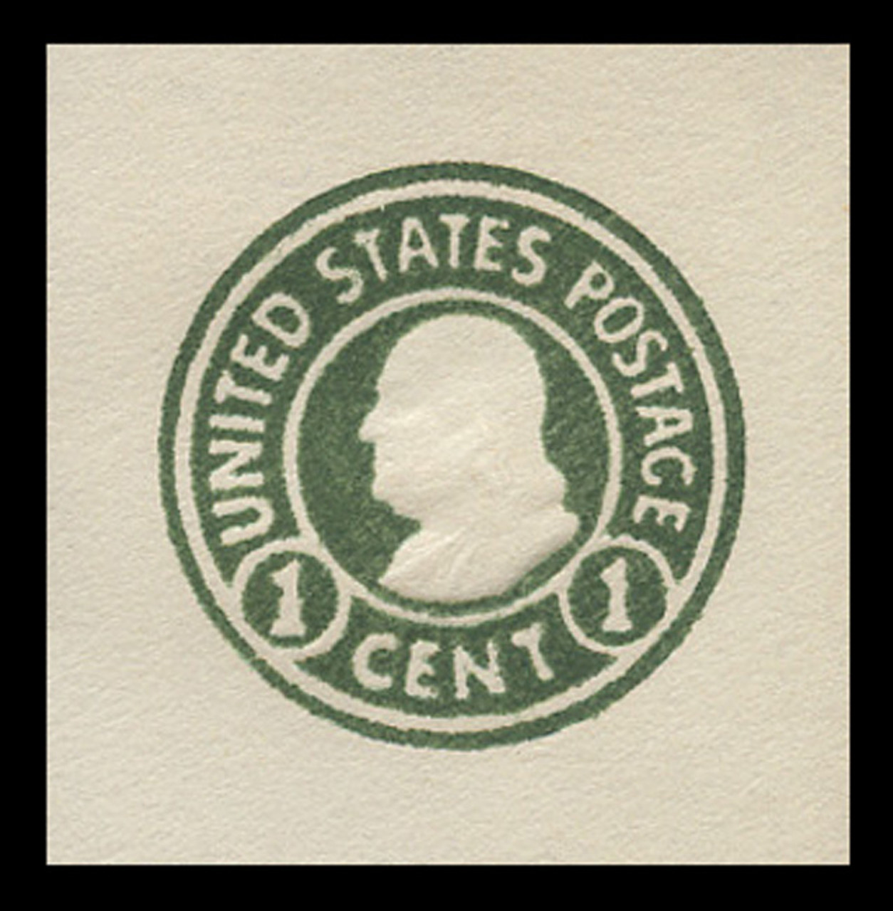 USA Scott # U 420c, 1915-32 1c Franklin, Scott Die U92, green on white, Die 4 - Mint Cut Square