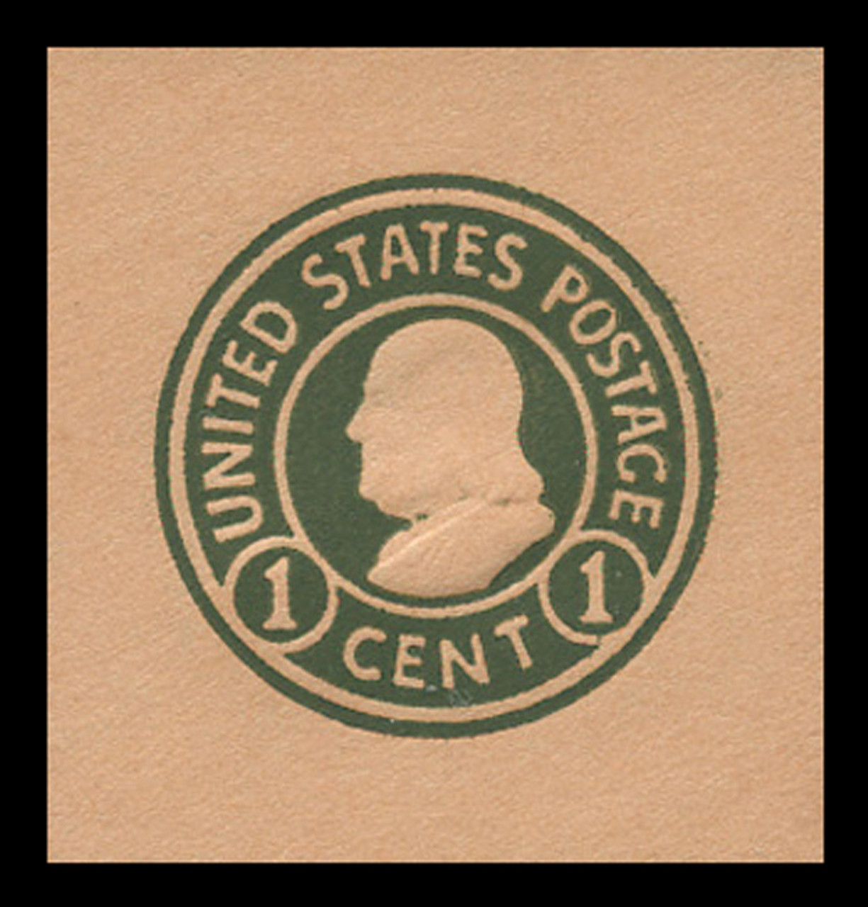 USA Scott # U 422a, 1915-32 1c Franklin, Scott Die U92, green on oriental buff, Die 4 - Mint Cut Square