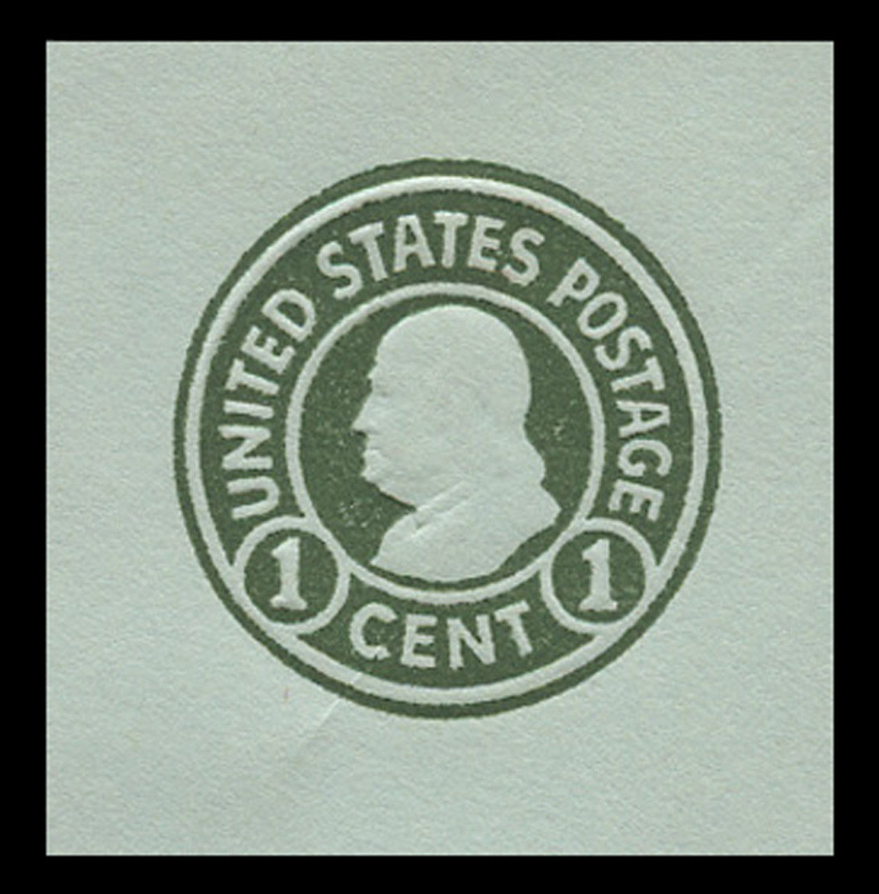 USA Scott # U 423, 1915-32 1c Franklin, Scott Die U92, green on blue, Die 1 - Mint Cut Square