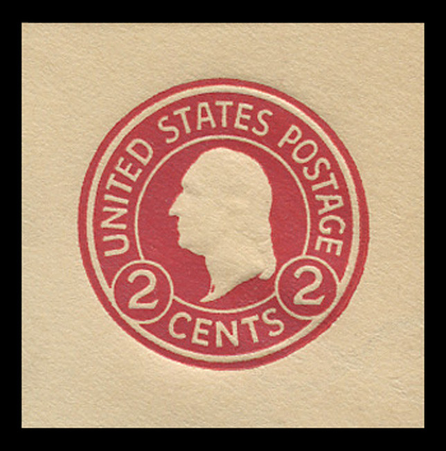 USA Scott # U 429b, 1915-32 2c Washington, Scott Die U93, carmine on white, Die 3 - Mint Cut Square