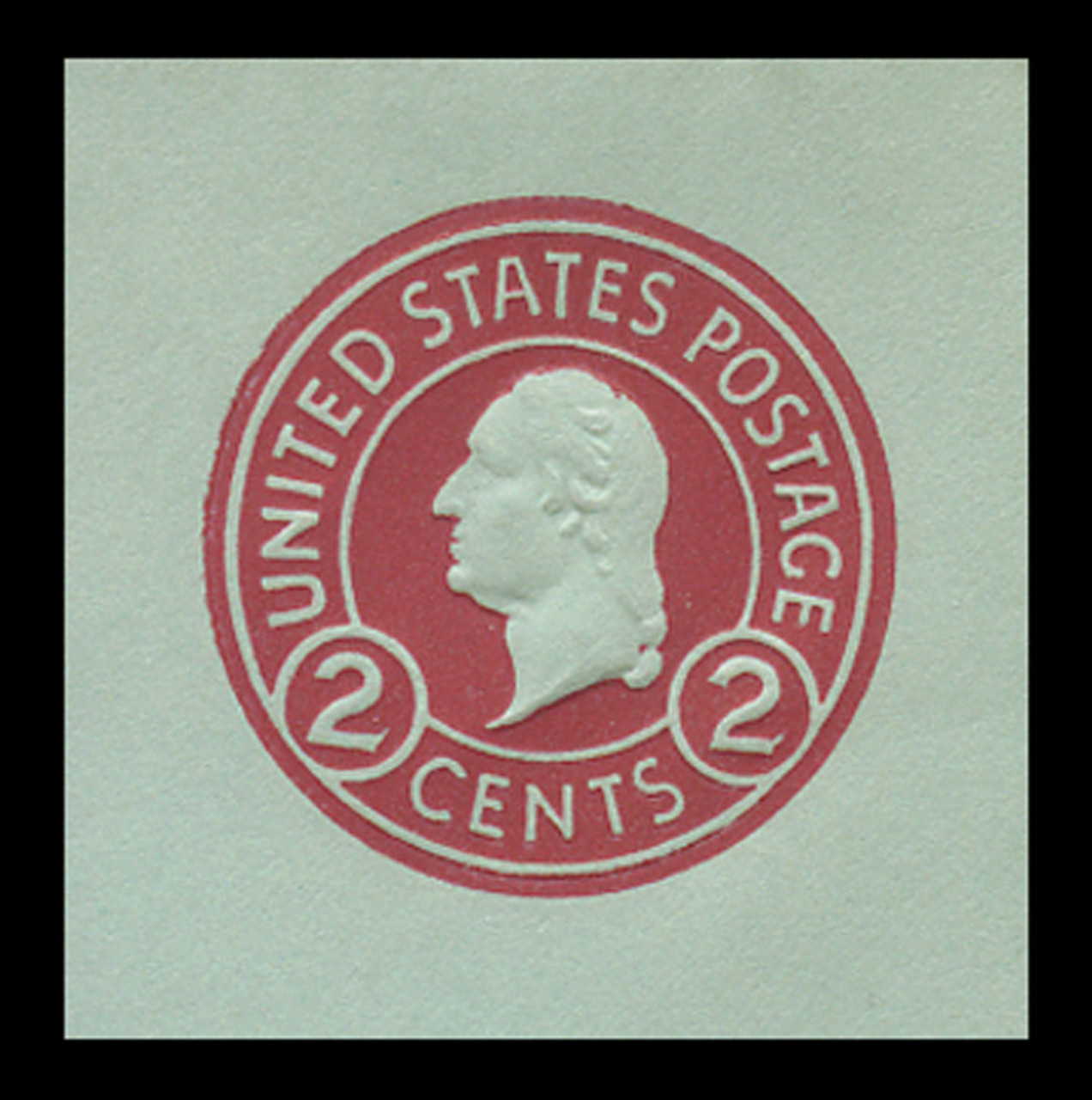 USA Scott # U 432g, 1915-32 2c Washington, Scott Die U93, carmine on blue, Die 7 - Mint Cut Square