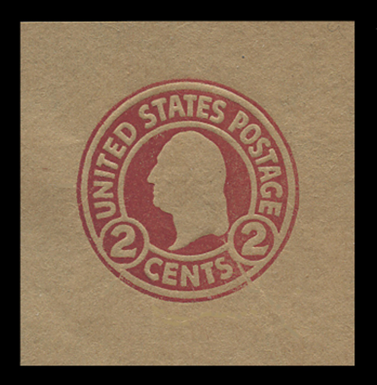 USA Scott # U 434X, 1915-32 2c Washington, Scott Die U93, carmine on glazed brown, Die 1, printed on the wrong (unglazed) side - Mint Cut Square