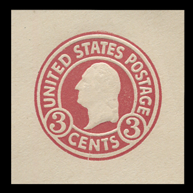 USA Scott # U 436g, 1915-32 3c Washington, Scott Die U93, carmine on white error, Die 1 - Mint Cut Square