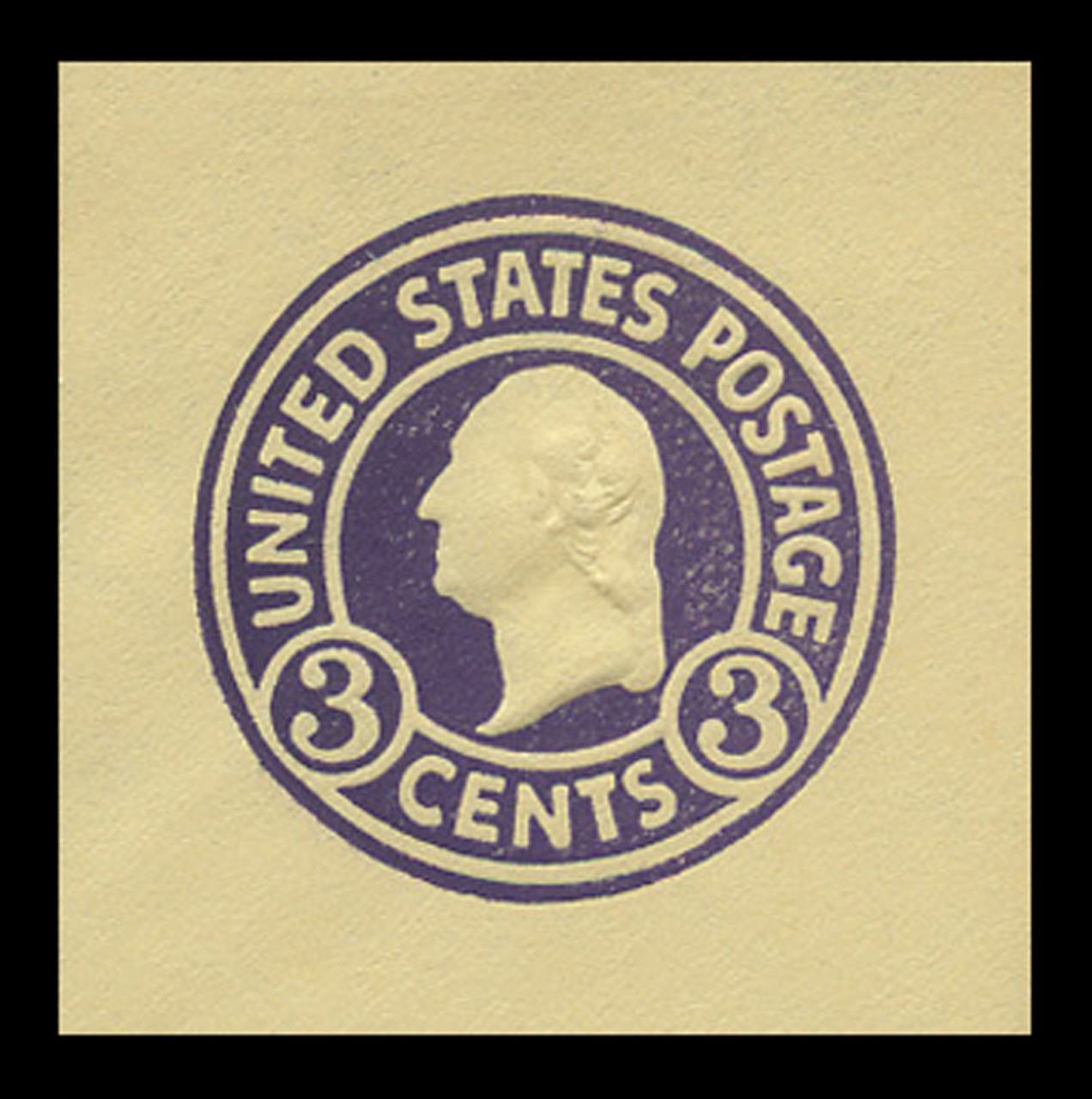 USA Scott # U 437, 1915-32 3c Washington, Scott Die U93, purple on amber, Die 1 - Mint Cut Square