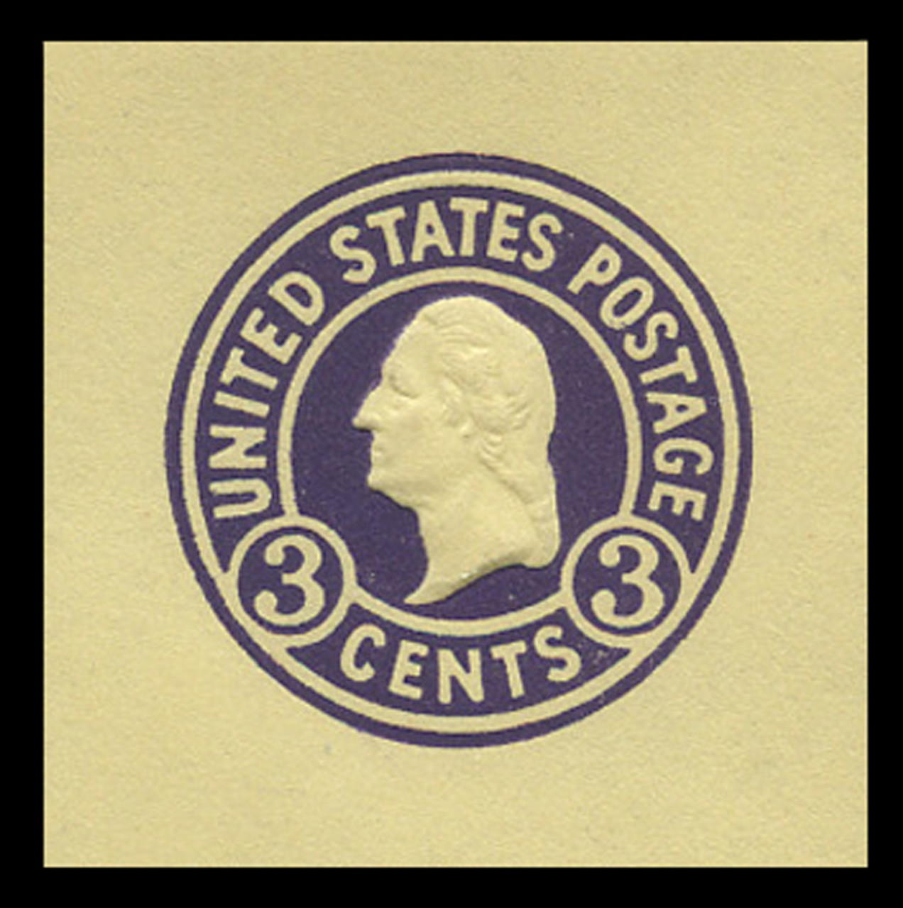 USA Scott # U 437f, 1915-32 3c Washington, Scott Die U93, purple on amber, Die 9 - Mint Cut Square