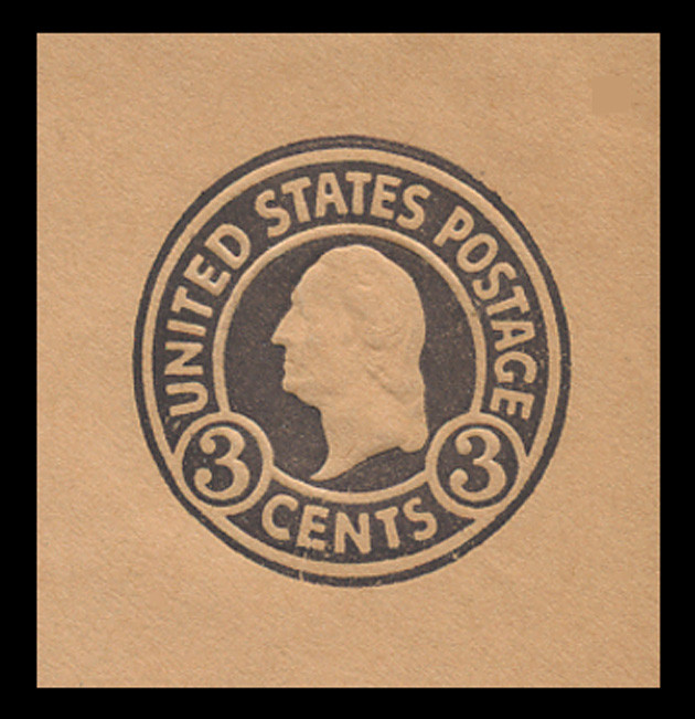 USA Scott # U 438, 1915-32 3c Washington, Scott Die U93, purple on oriental buff, Die 1 - Mint Cut Square