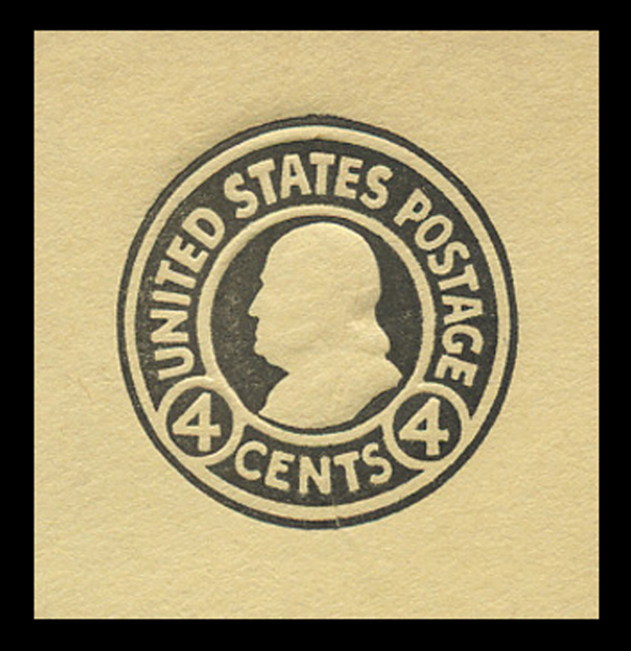 USA Scott # U 441, 1915-32 4c Franklin, Scott Die U92, black on amber, Die 1 - Mint Cut Square