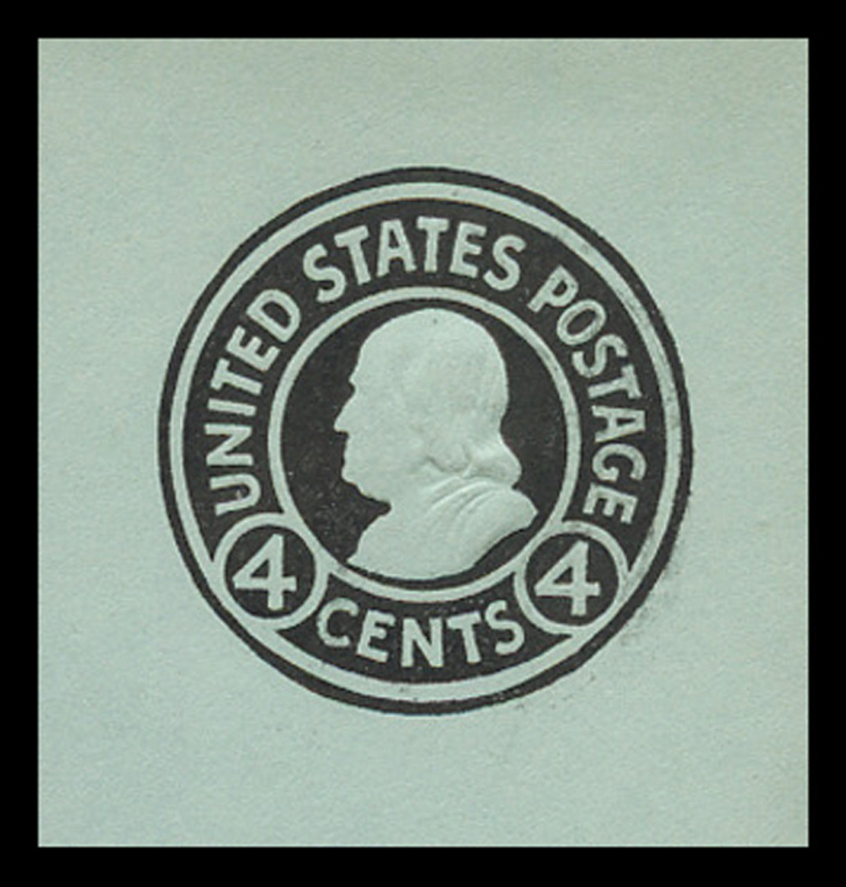 USA Scott # U 442, 1915-32 4c Franklin, Scott Die U92, black on blue, Die 1 - Mint Cut Square