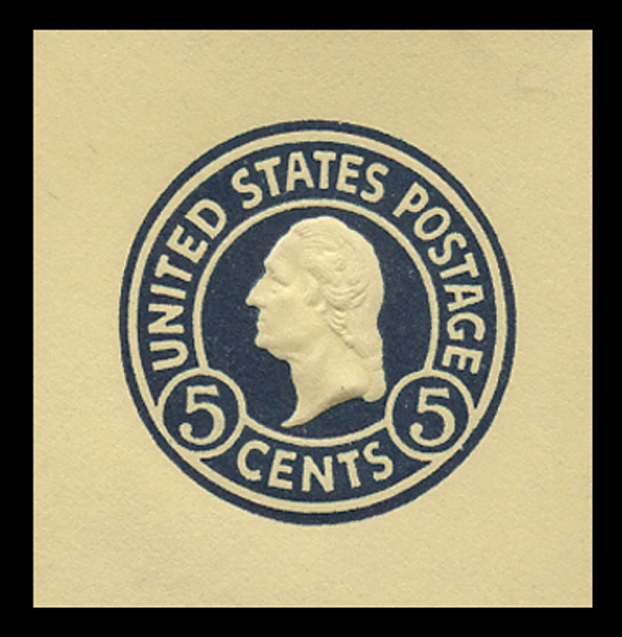 USA Scott # U 444, 1915-32 5c Washington, Scott Die U93, blue on amber, Die 1 - Mint Cut Square