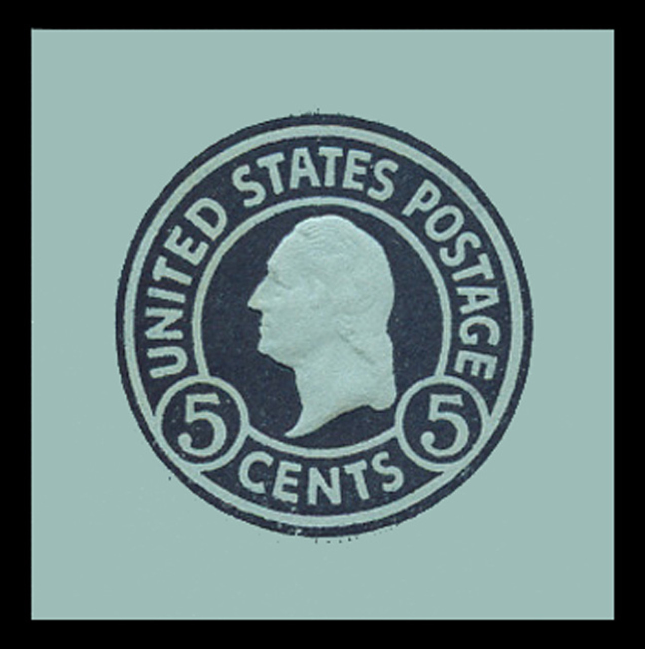 USA Scott # U 445, 1915-32 5c Washington, Scott Die U93, blue on blue, Die 1 - Mint Cut Square