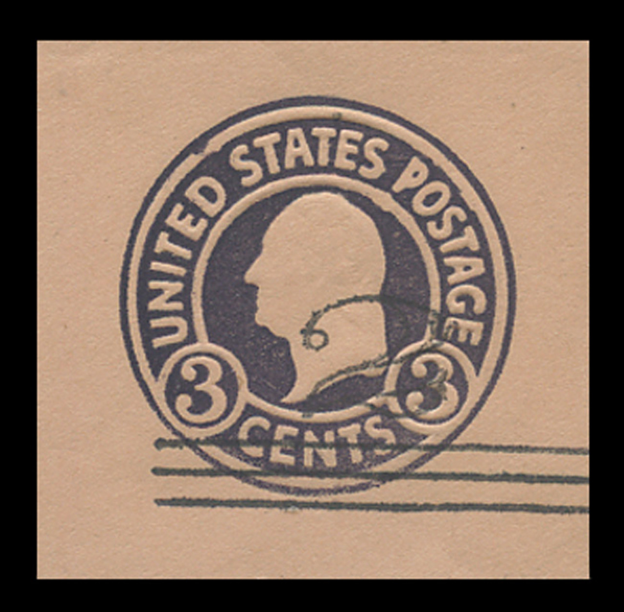 USA Scott # U 450, 1920-1 2c on 3c (U438) Washington, dark violet on blue, Die 1 - Mint Cut Square