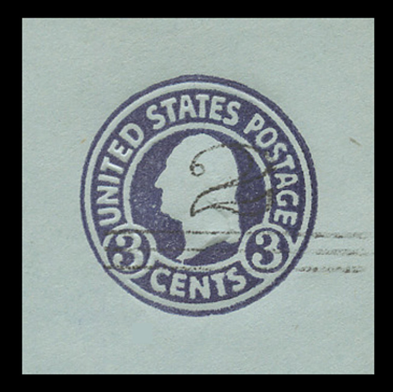 USA Scott # U 451, 1920-1 2c on 3c (U438a) Washington, dark violet on blue, Die 1 - Mint Cut Square
