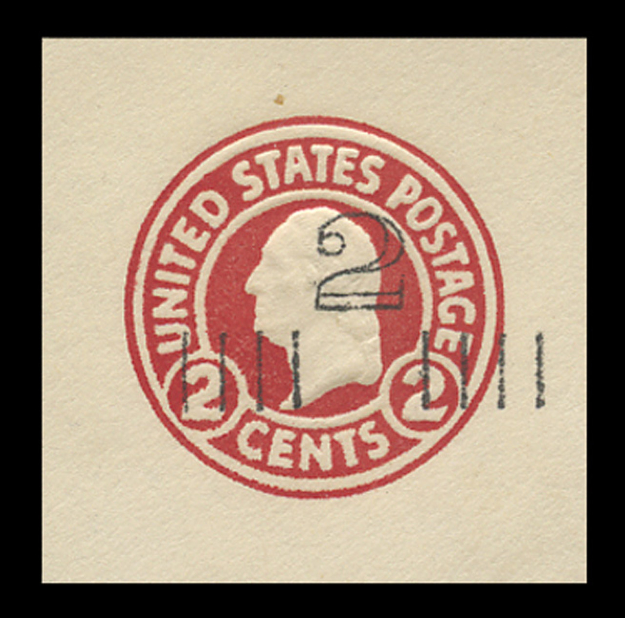 USA Scott # U 454a, 1920-1 2c on 2c (U429) Washington, carmine on white, Die 1 - Mint Cut Square