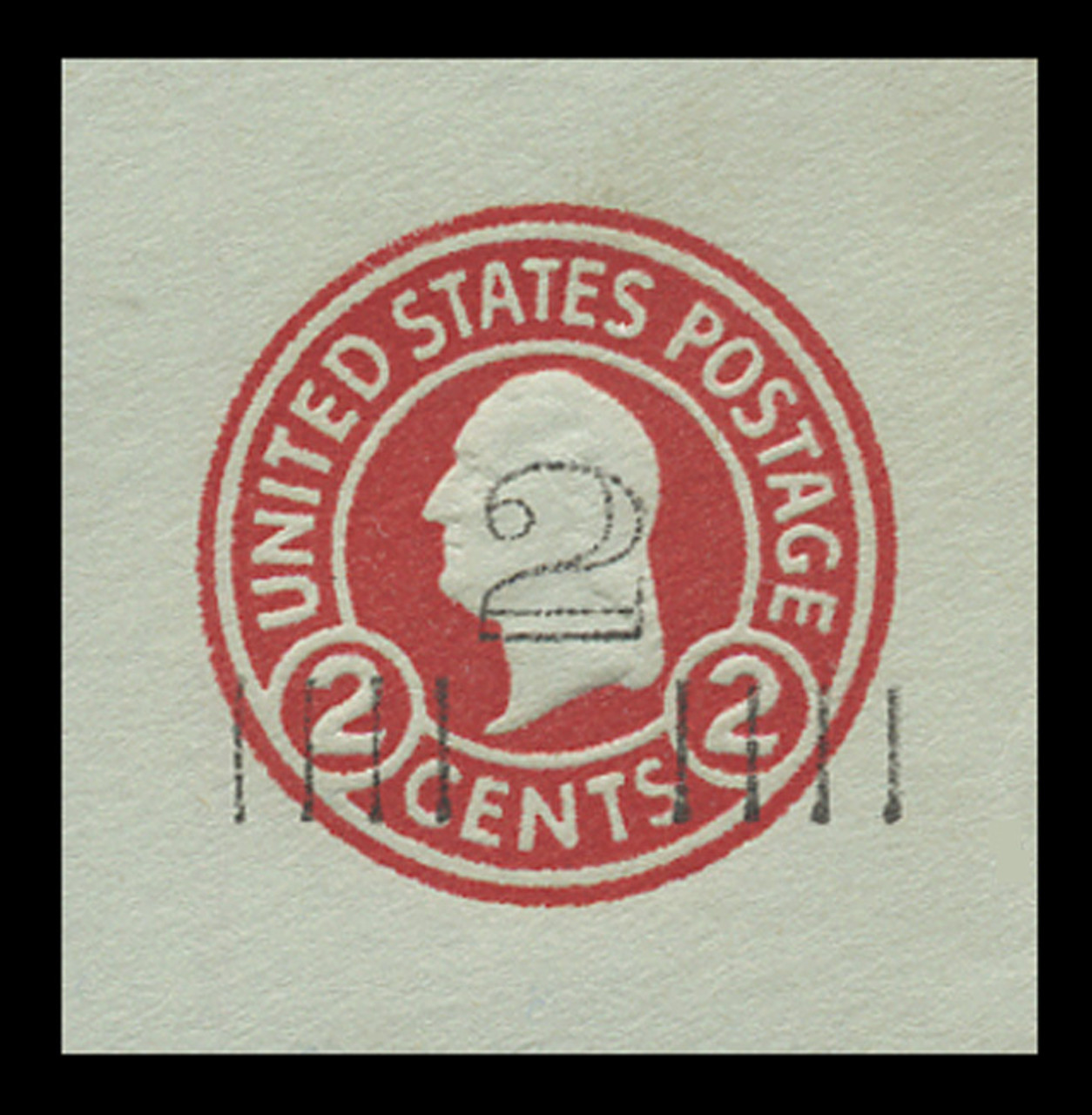 USA Scott # U 457a, 1920-1 2c on 2c (U432e) Washington, carmine on blue, Die 5 - Mint Cut Square