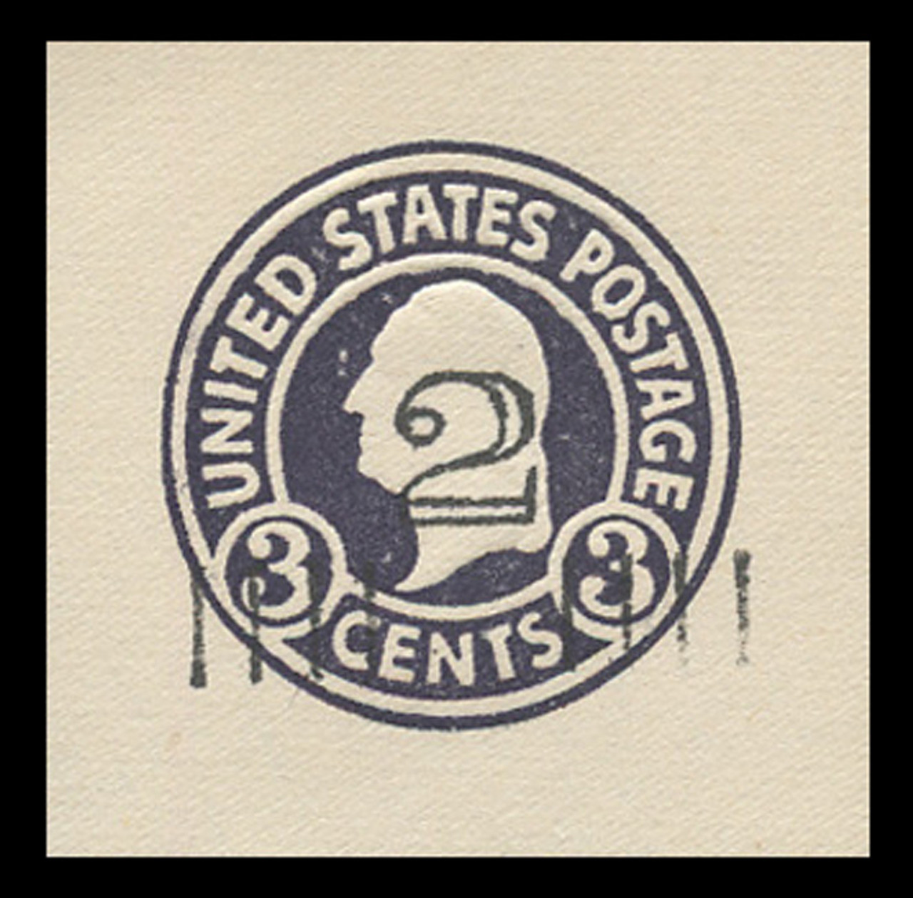 USA Scott # U 458, 1920-1 2c on 3c (U436a) Washington, dark violet on white, Die 1 - Mint Cut Square