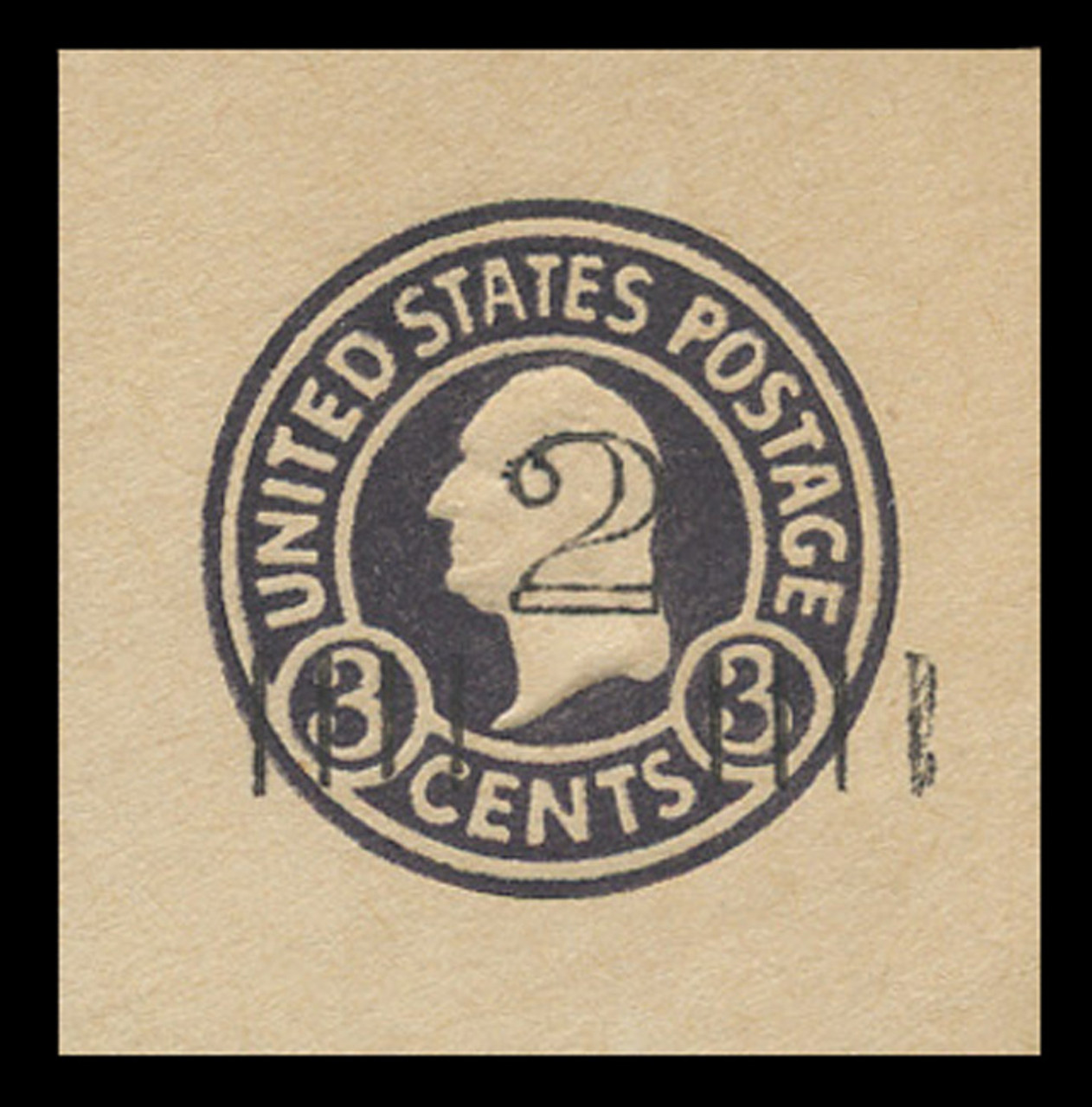 USA Scott # U 458a, 1920-1 2c on 3c (U436b) Washington, dark violet on white, Die 5 - Mint Cut Square