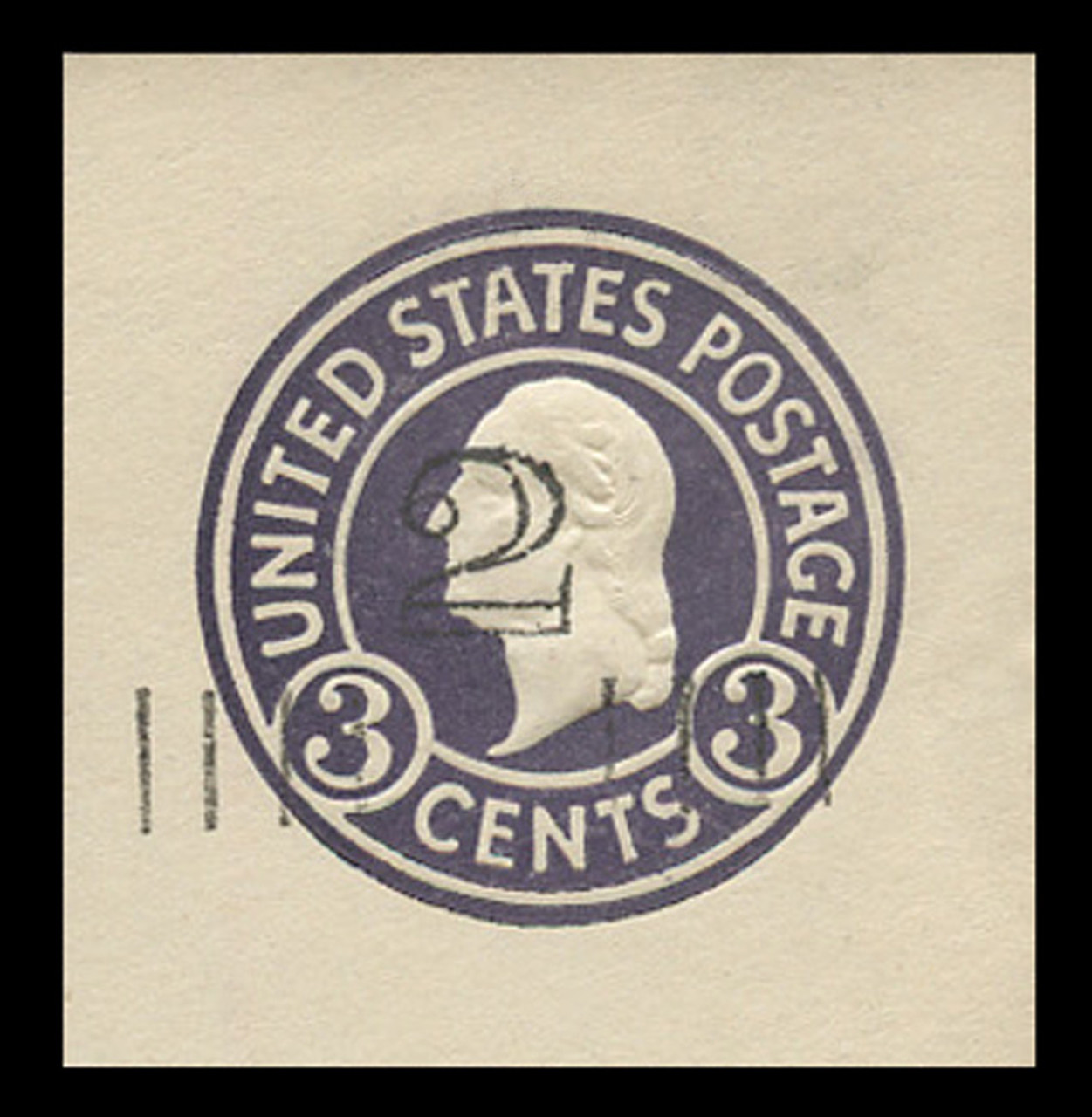 USA Scott # U 458c, 1920-1 2c on 3c (U436d) Washington, dark violet on white, Die 7 - Mint Cut Square