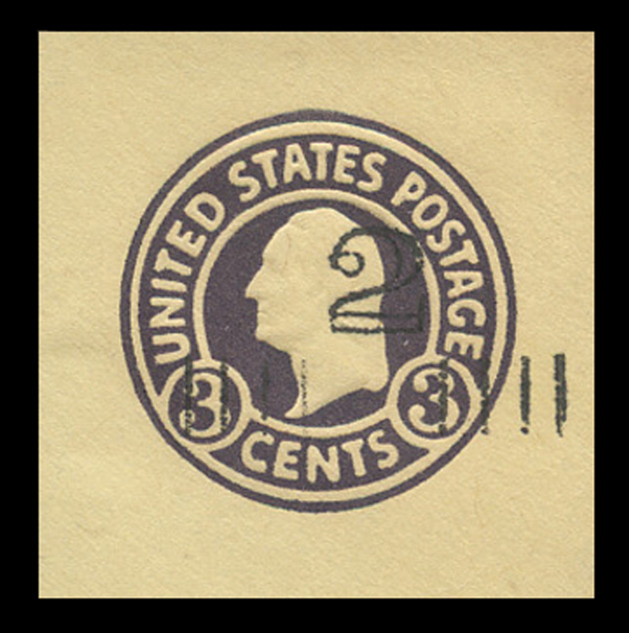 USA Scott # U 459a, 1920-1 2c on 3c (U437a) Washington, dark violet on amber, Die 1 - Mint Cut Square